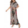 Vintage Asymmetric Print Batwing Sleeve Overhead Maxi Dress