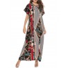 Vintage Asymmetric Print Batwing Sleeve Overhead Maxi Dress