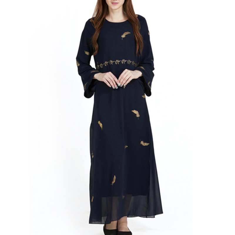 Vintage Women Ethnic Muslim Chiffon Maxi Dresses