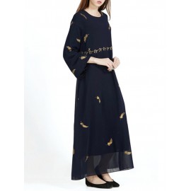 Vintage Women Ethnic Muslim Chiffon Maxi Dresses