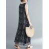 Loose Print Sleeveless Crew Neck Overhead Maxi Dress