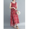 Loose Print Sleeveless Crew Neck Overhead Maxi Dress