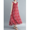 Loose Print Sleeveless Crew Neck Overhead Maxi Dress