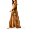 Islam Muslim Velvet Embroidery Pocket Brown Long Sleeve Dress