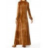 Islam Muslim Velvet Embroidery Pocket Brown Long Sleeve Dress