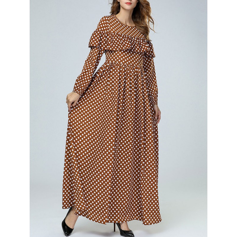 Polka Dot Long Sleeve Casual Big Wing Maxi Dress