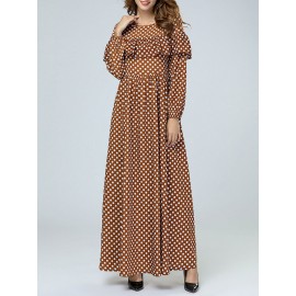 Polka Dot Long Sleeve Casual Big Wing Maxi Dress