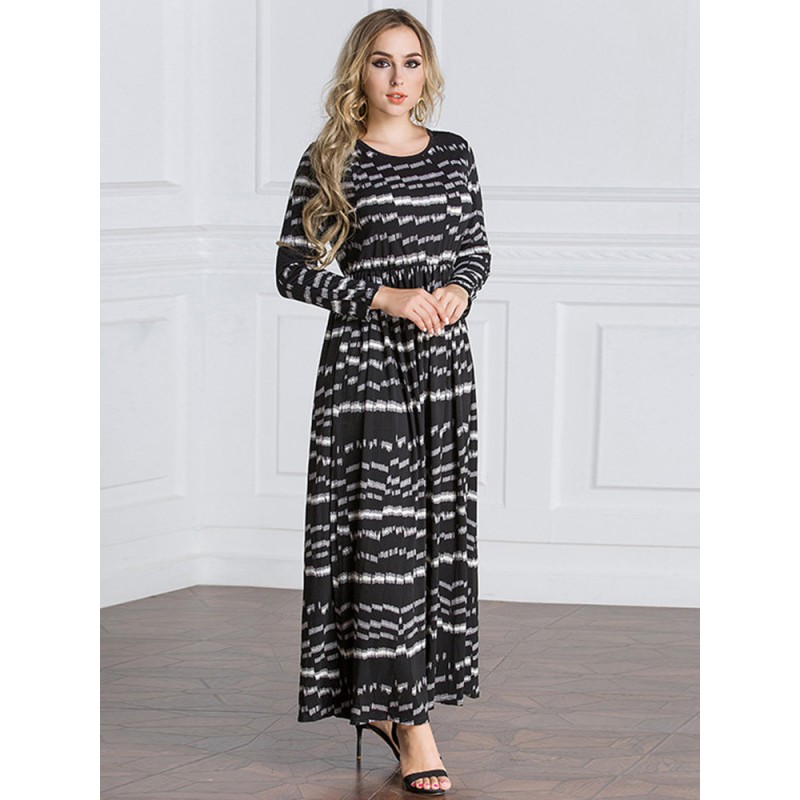 Vintage Women Muslim Print Patchwork Maxi Dresses