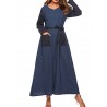 Casual V-neck Two-tone Pockets Long Sleeve Maxi Dress With Belt