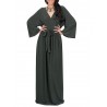 Solid Color Long Sleeve V-neck Maxi Dress