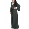 Solid Color Long Sleeve V-neck Maxi Dress