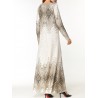 Elegant Print Long Sleeve Islam Muslim Slim Long Dress