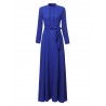 Women Elegant Bandage Stand Collar Long Sleeve Maxi Dress