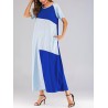 Patchwork Crew Neck Short Sleeve Maxi Dress