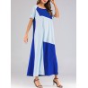 Patchwork Crew Neck Short Sleeve Maxi Dress