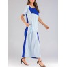 Patchwork Crew Neck Short Sleeve Maxi Dress