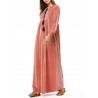 Islam Muslim Velvet Embroidery Pink Long Sleeve Dress