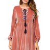 Islam Muslim Velvet Embroidery Pink Long Sleeve Dress