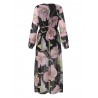 Bohemian Floral Print Splited Long Sleeve V-neck Women Maxi Dresses