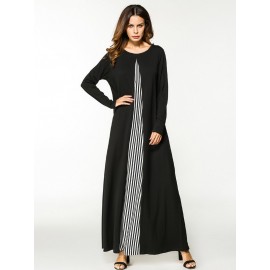 Women Long Sleeve Patchwork Loose O-Neck Long Maxi Dresses