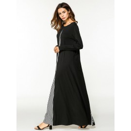 Women Long Sleeve Patchwork Loose O-Neck Long Maxi Dresses