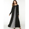 Women Long Sleeve Patchwork Loose O-Neck Long Maxi Dresses