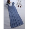 Bowknots V Neck Solid Color Straps Maxi Dress