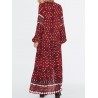 Women Ethnic Print Splited Long Sleeve Vintage Maxi Dress