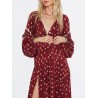 Women Ethnic Print Splited Long Sleeve Vintage Maxi Dress