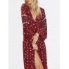 Women Ethnic Print Splited Long Sleeve Vintage Maxi Dress