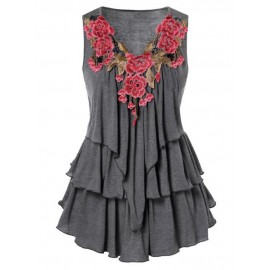 Bohemian Layered Embroidery V Neck Sleeveless Mini Dress