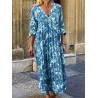 Ethnic Floral Print 3/4 Sleeve Maxi Dress For Women