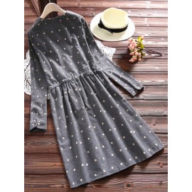 Polka Dot Print Drawstring Waist Long Sleeve Vintage Dresses