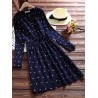 Polka Dot Print Drawstring Waist Long Sleeve Vintage Dresses