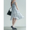 Stripe Patchwork Spaghetti Strap Vintage Mid-calf Dresses