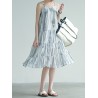 Stripe Patchwork Spaghetti Strap Vintage Mid-calf Dresses