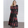 Bohemian Floral Print Long Sleeve O-neck Women Maxi Dresses