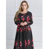 Bohemian Floral Print Long Sleeve O-neck Women Maxi Dresses