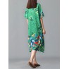 Graffiti Leaves Print Short Sleeve Irregular Vintage Dresses