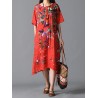 Graffiti Leaves Print Short Sleeve Irregular Vintage Dresses