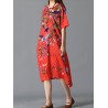 Graffiti Leaves Print Short Sleeve Irregular Vintage Dresses