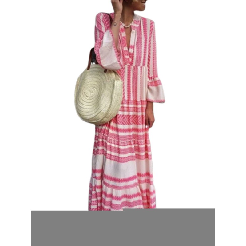 Bohemian Stripe Patchwork Maxi Dress For Women