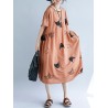 Loose Cat Print Short Sleeve O-neck Vintage Mid-long Dresses