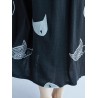 Loose Cat Print Short Sleeve O-neck Vintage Mid-long Dresses