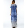 Casual Print O-neck Loose Short Sleeve Maxi Dresses For Women