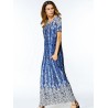 Casual Print O-neck Loose Short Sleeve Maxi Dresses For Women