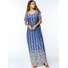 Casual Print O-neck Loose Short Sleeve Maxi Dresses For Women