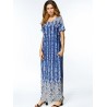 Casual Print O-neck Loose Short Sleeve Maxi Dresses For Women