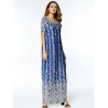 Casual Print O-neck Loose Short Sleeve Maxi Dresses For Women