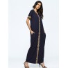 Print Loose Split Short Sleeve O-neck Maxi Dress For Women